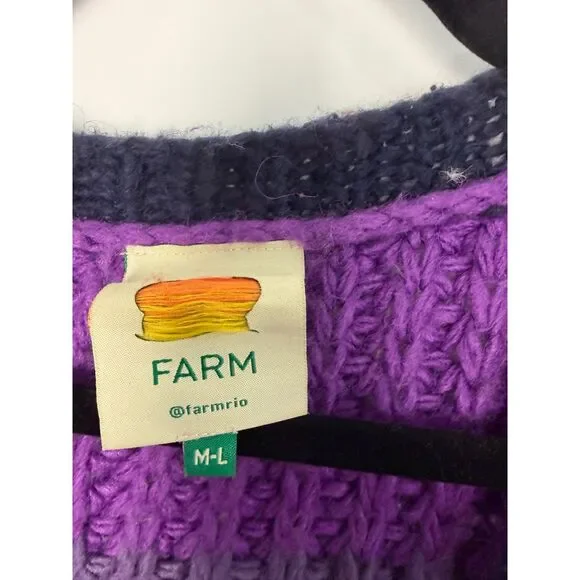 Farm Rio Chunky Wool Rainbow Cardigan Sweater Long Line Oversized Medium Large - Picture 6 of 7